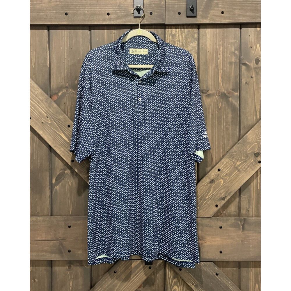 Donald Ross Golf Polo Shirt Blue Green Dog Pattern Short Sleeve Size XL